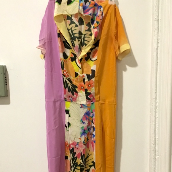 Etro Colorblock 100% Silk Dress Orange/Lavender - Picture 3 of 6